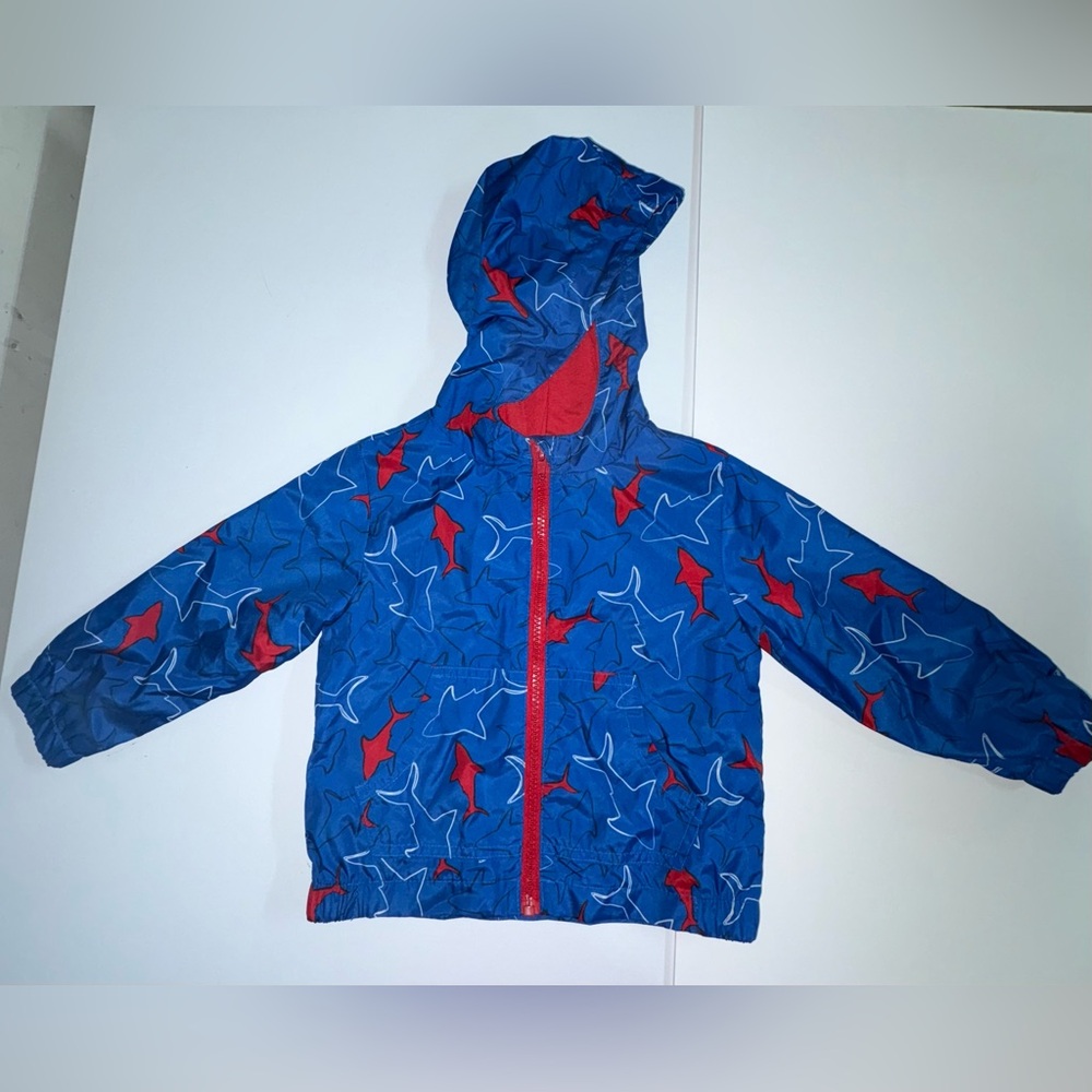 Toddler Blue Shark Print Hooded Windbreaker Jacket